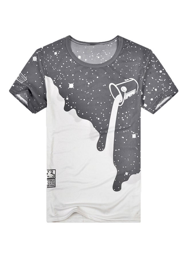 3D Poured Milk Starry Sky Printed T-Shirt Grey/White - Image 1