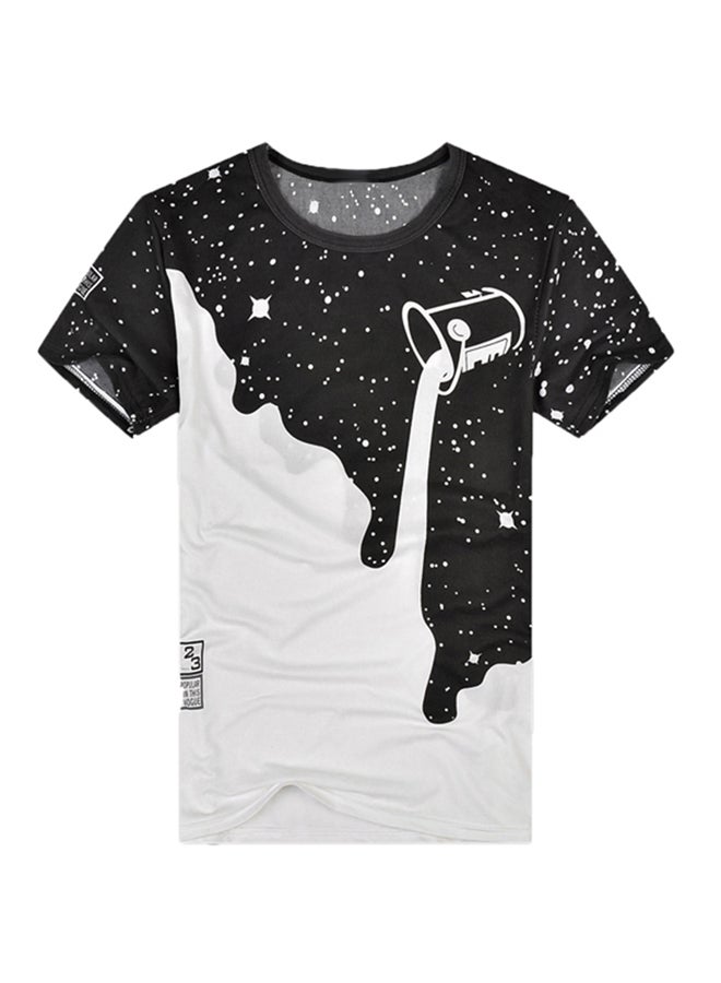 3D Poured Milk Starry Sky Printed T-Shirt Black/White  - Image 1