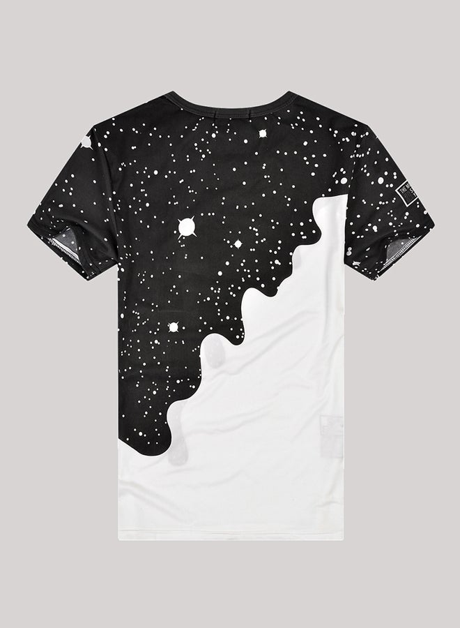 3D Poured Milk Starry Sky Printed T-Shirt Black/White  - Image 2