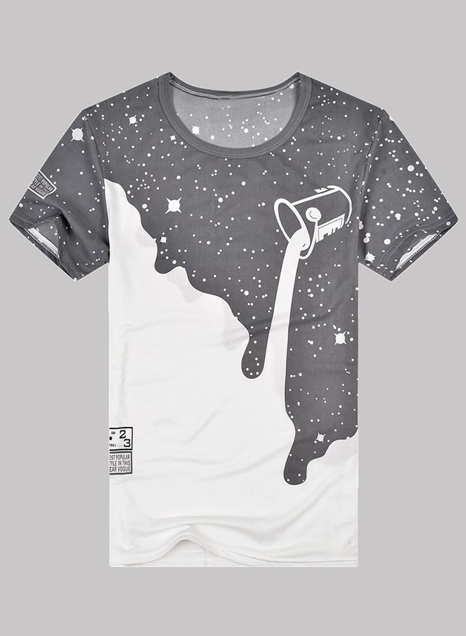 3D Poured Milk Starry Sky Printed T-Shirt Grey/White - Image 2