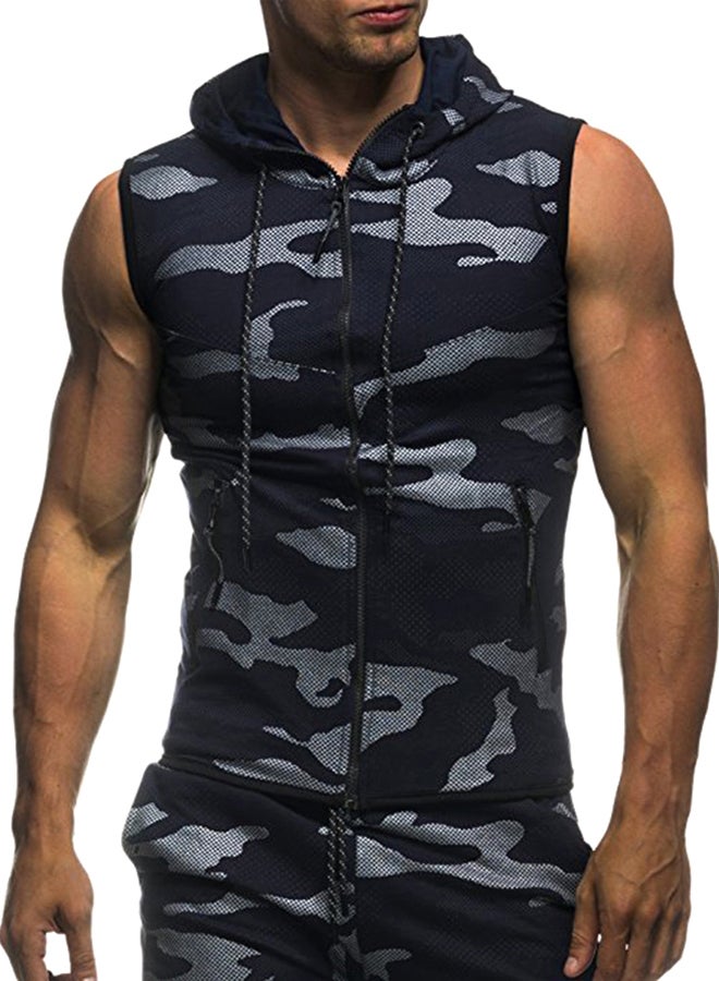 Camouflage Zip Up Hoodie Navy Blue/Grey  - Image 1