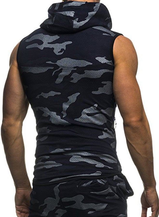 Camouflage Zip Up Hoodie Navy Blue/Grey  - Image 2