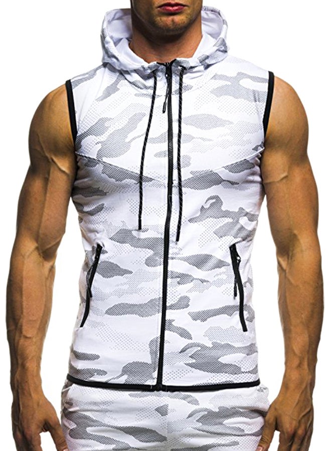 Camouflage Zip Up Hoodie White/Light Grey 