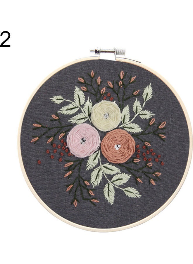 Round Handmade Flower Embroidery Set Needlework Multicolour 15 x 15 x 1cm - Image 1