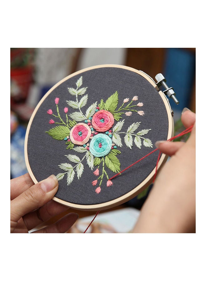 Round Handmade Flower Embroidery Set Needlework Multicolour 15 x 15 x 1cm - Image 2