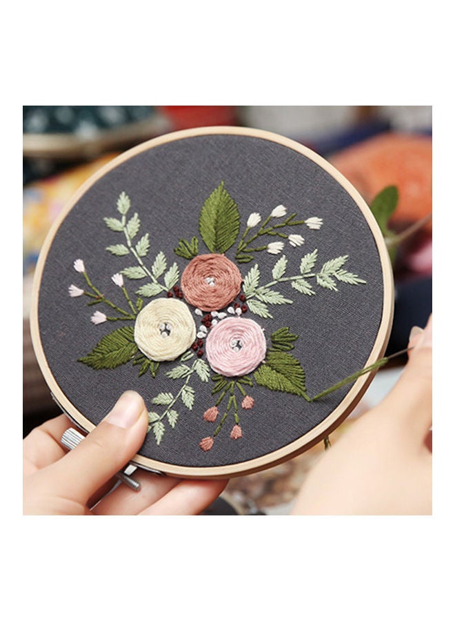 Round Handmade Flower Embroidery Set Needlework Multicolour 15 x 15 x 1cm - Image 3