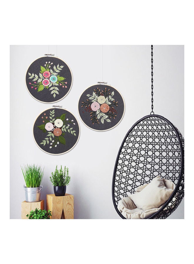 Round Handmade Flower Embroidery Set Needlework Multicolour 15 x 15 x 1cm - Image 4