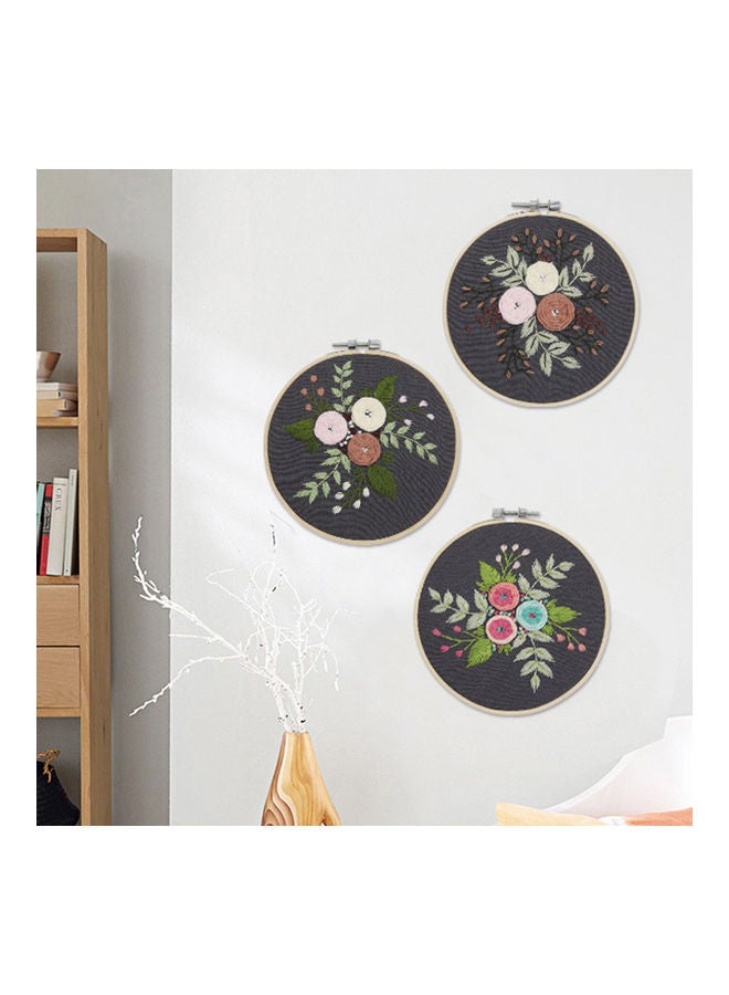 Round Handmade Flower Embroidery Set Needlework Multicolour 15 x 15 x 1cm - Image 5