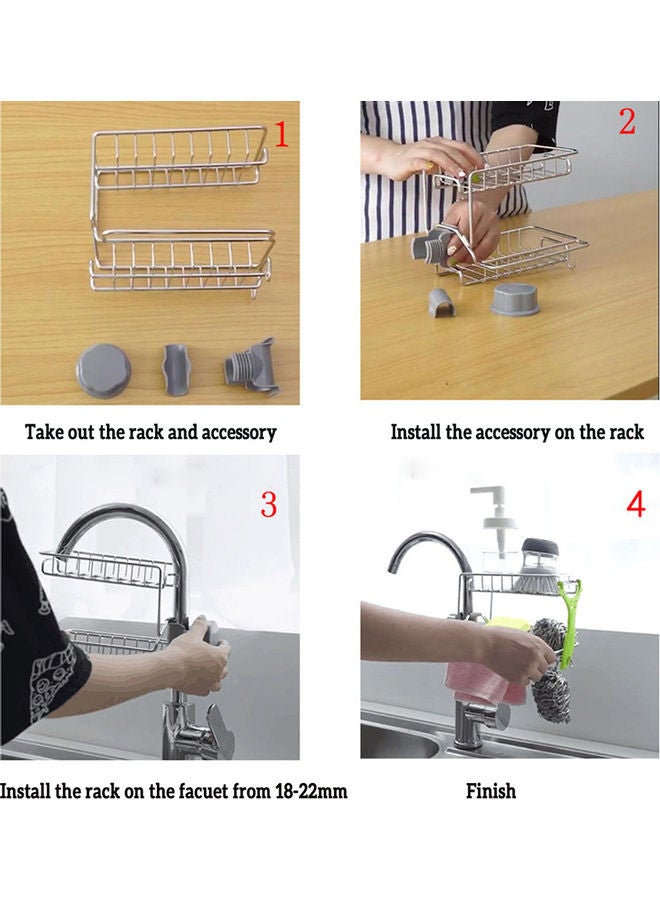 أميرتير حامل لإسفنجة تنظيف صنبور المطبخ مصنوع من الستانلس ستيل فضي 300جرام - Image 3