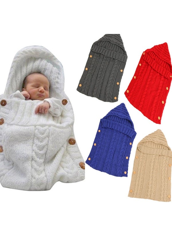Baby's Swaddle Blanket Soft Comfy Knit Crochet Hooded Sleeping Bag - Image 2