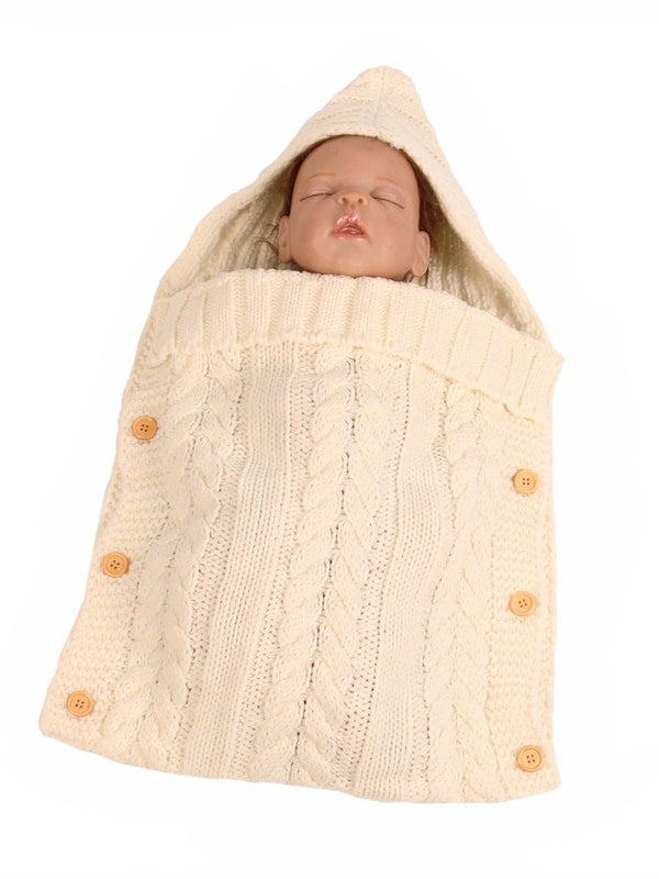 Baby's Swaddle Blanket Soft Comfy Knit Crochet Hooded Sleeping Bag - Image 4