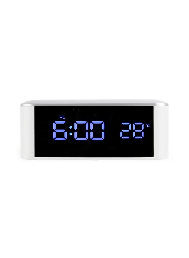 منبه إلكتروني لقياس درجة حرارة المنزل مزود بإضاءة LED بلون أزرق أبيض 19x7x5سم - Image 1