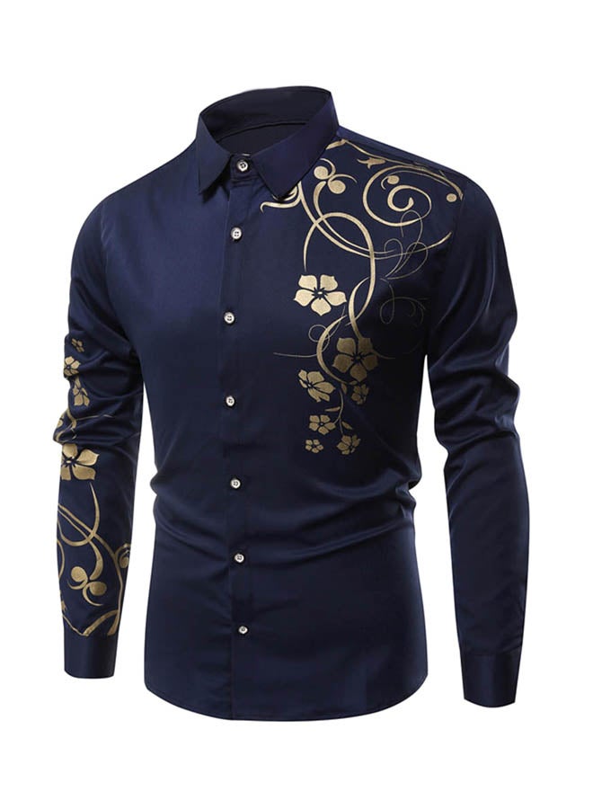 Flower Printed Shirt Dark Blue/Gold 