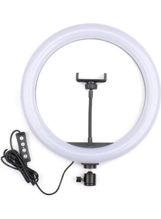 مصباح حلقي احترافي مزود بزر تحكم في الضوء وحامل ثلاثي القوائم أسود/أبيض