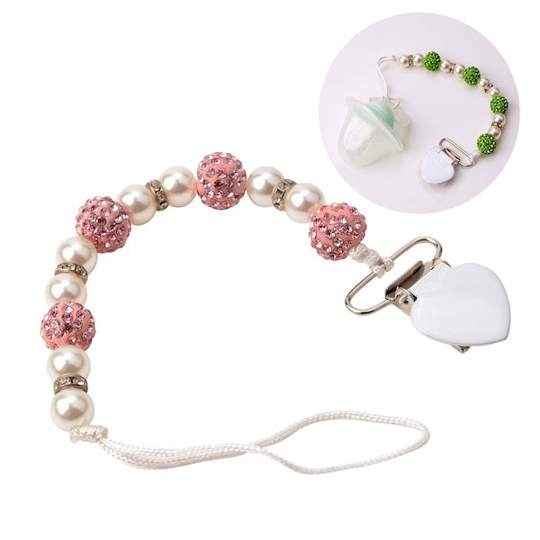 سلسلة لهاية آمنة للأطفال بتصميم كرة ملونة مزينة بلؤلؤ صناعي . - Image 2