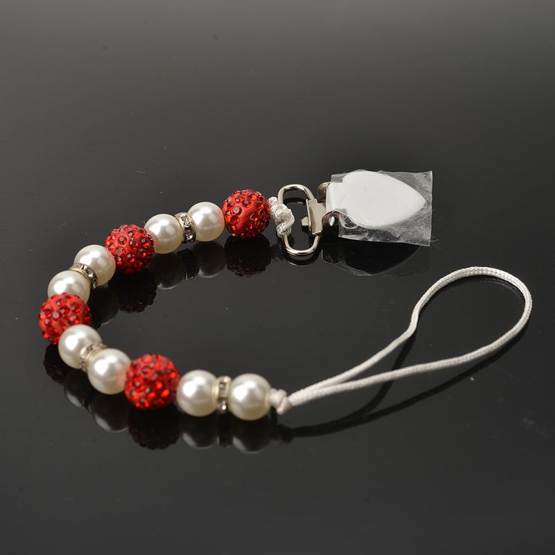 سلسلة لهاية آمنة للأطفال بتصميم كرة ملونة مزينة بلؤلؤ صناعي . - Image 1