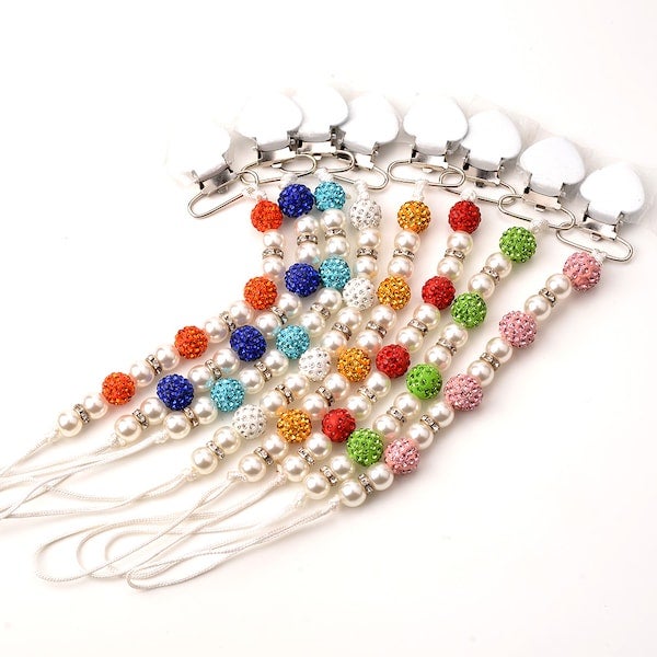 سلسلة لهاية آمنة للأطفال بتصميم كرة ملونة مزينة بلؤلؤ صناعي . - Image 3