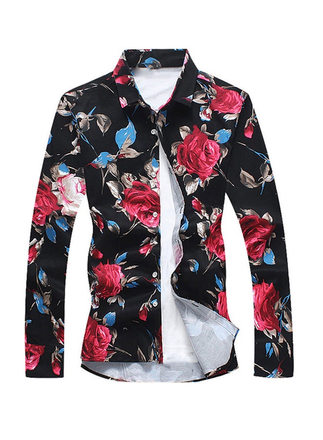 قميص بنقشة الزهور أسود/ أحمر - Image 1