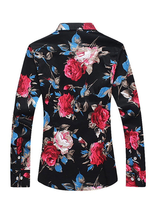 قميص بنقشة الزهور أسود/ أحمر - Image 2