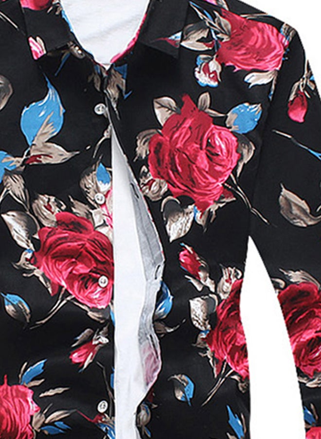 قميص بنقشة الزهور أسود/ أحمر - Image 3