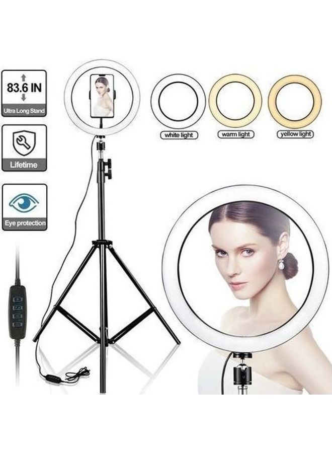 حلقة إضاءة - 26 سم للتصوير الاحترافي + حامل ثلاثي القوائم قابل للتعديل 210 سم