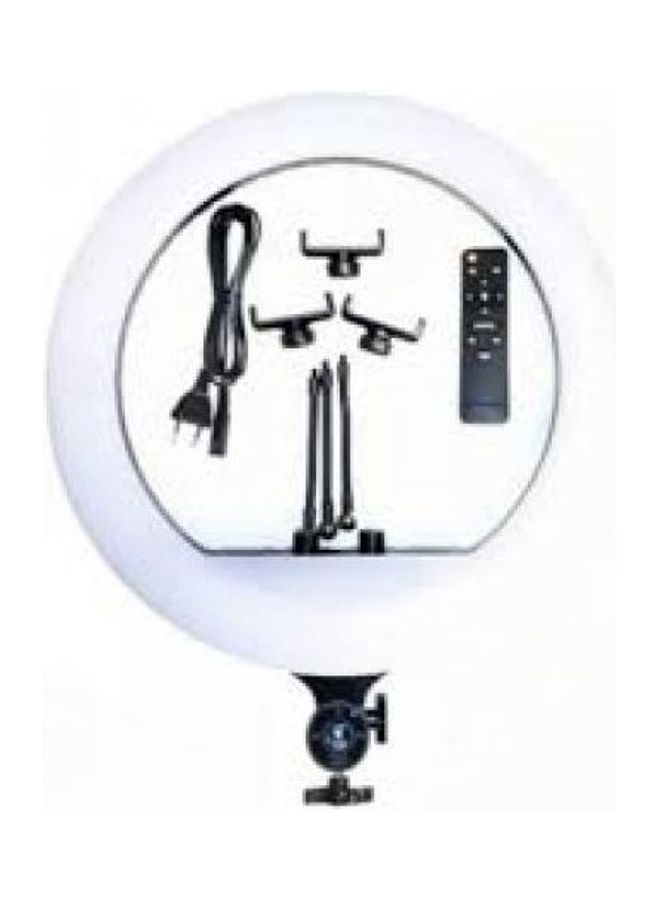 مصباح بتصميم حلقة بـ 3 حوامل موبايل وجهاز تحكم أبيض - Image 1