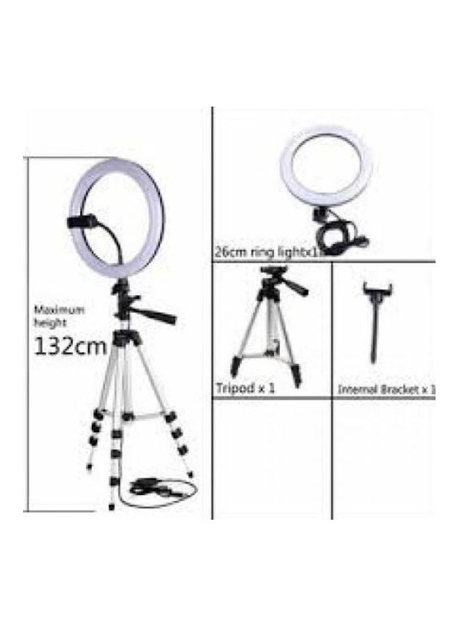 Selfie Ring Light With Tripod Stand And Phone Holder Silver/black - Image 1