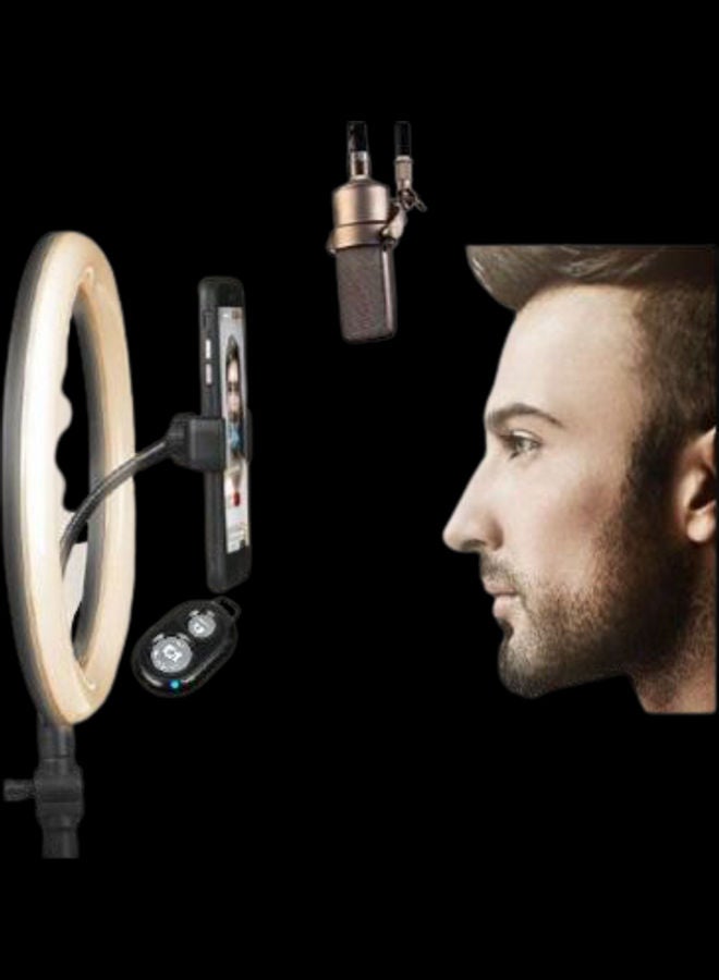 حلقة ضوء لتصوير السيلفي مع حامل ثلاثي القوائم وحامل للهاتف 26سم أسود/ أبيض  - نسخة أصلية أسود/ أبيض