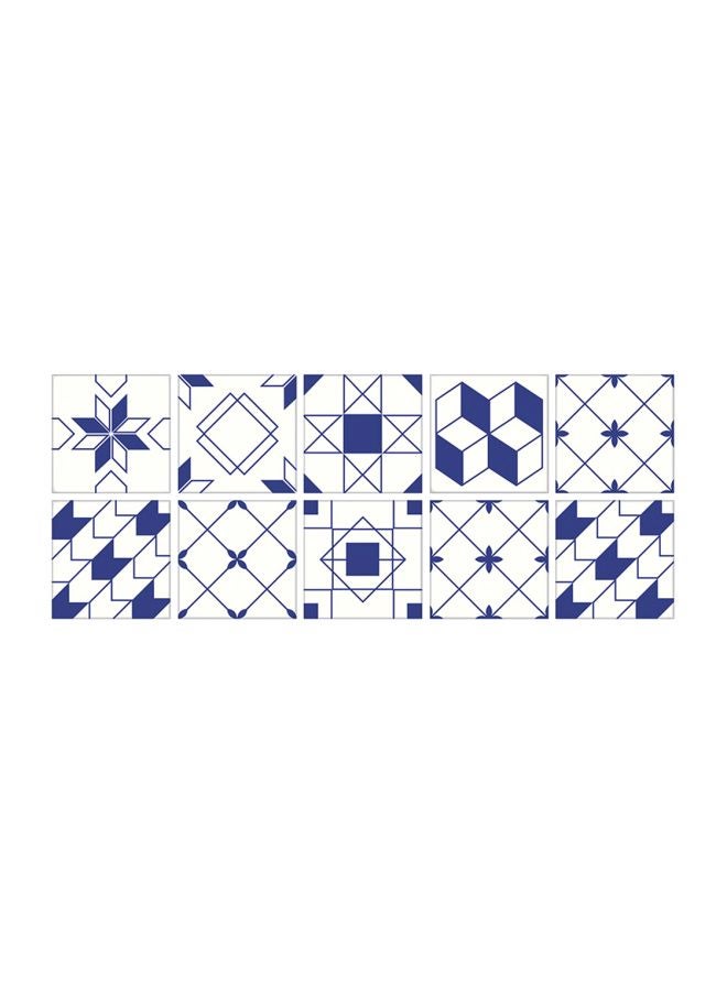 ملصق جداري للزينة بطبعة من 10 قطع أزرق/ أبيض 20x5x20سم
