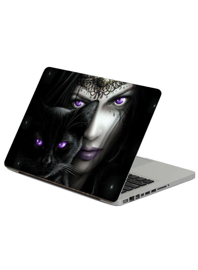 Girl Cat Printed Laptop Sticker Multicolour