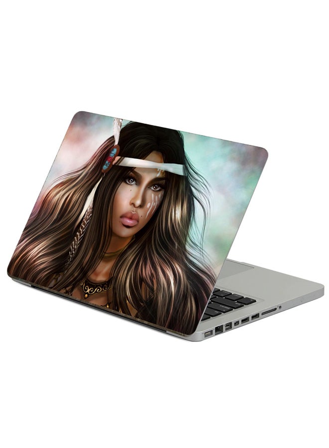 Girl Art Printed Laptop Sticker Multicolour