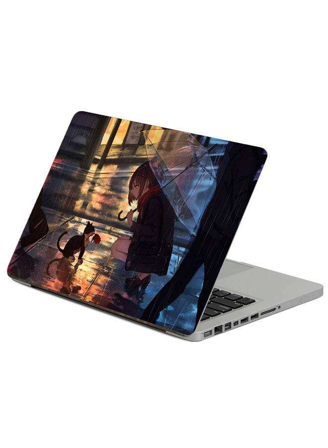 Girl Kitten Printed Laptop Sticker Multicolour