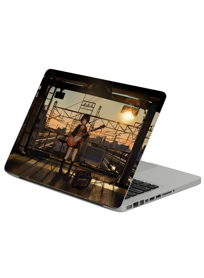 Fast Print Girl Guitar Printed Laptop Sticker Multicolour