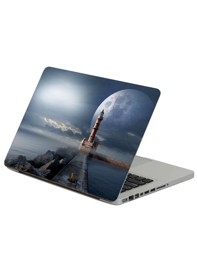 Fast Print Lighthouse Moon Printed Laptop Sticker Multicolour