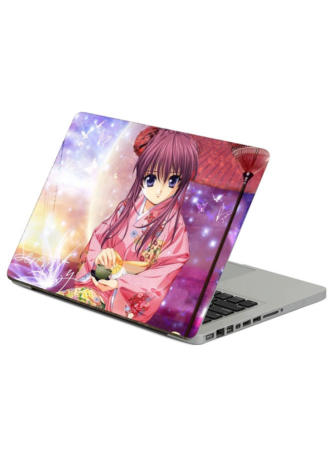 Anime Girl Printed Laptop Sticker Multicolour