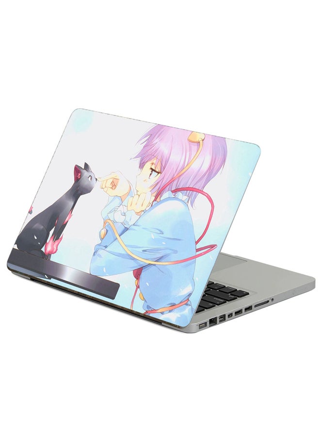 Fast Print Anime Girl Printed Laptop Sticker Multicolour