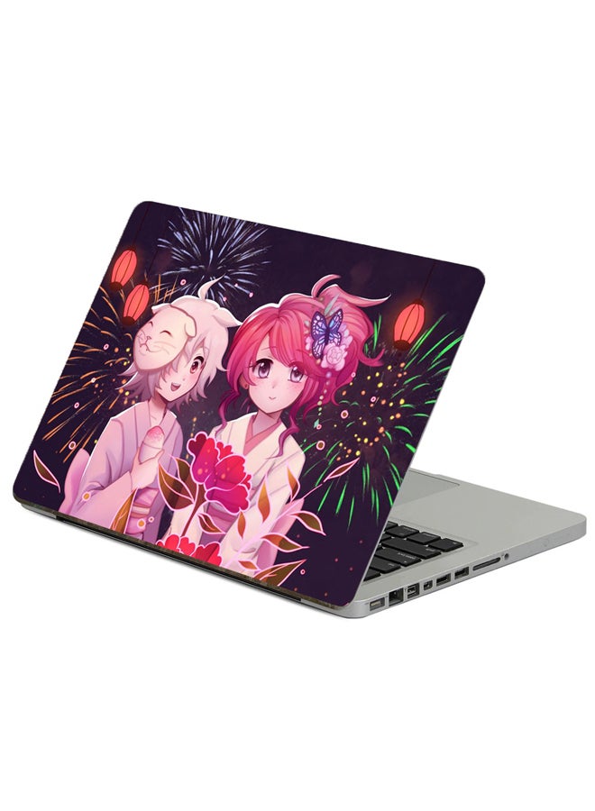 Fast Print Girls Flowers Printed Laptop Sticker Multicolour