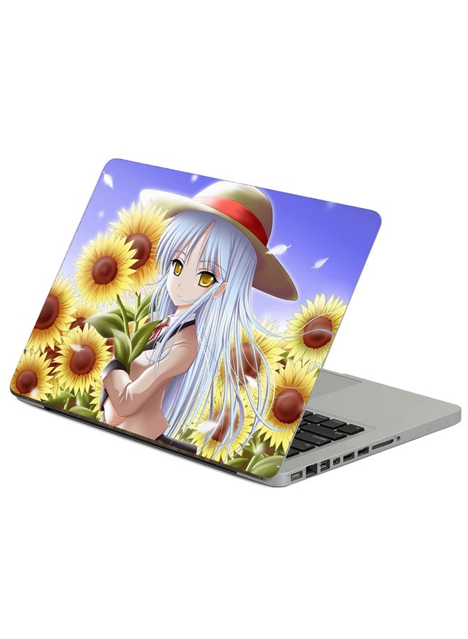 Fast Print Girl Sunflowers Printed Laptop Sticker Multicolour 