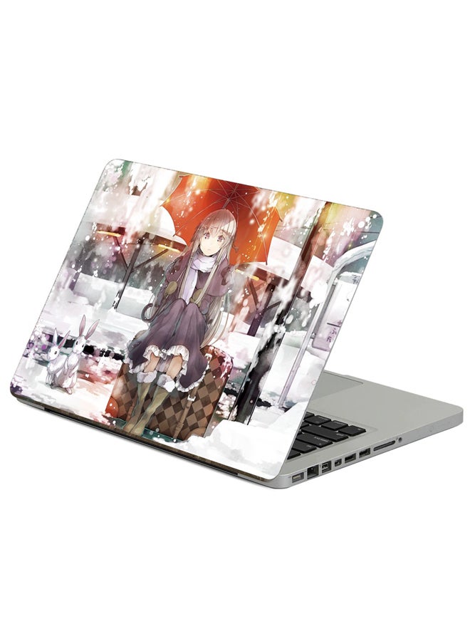 Fast Print Girl Umbrella Printed Laptop Sticker Multicolour