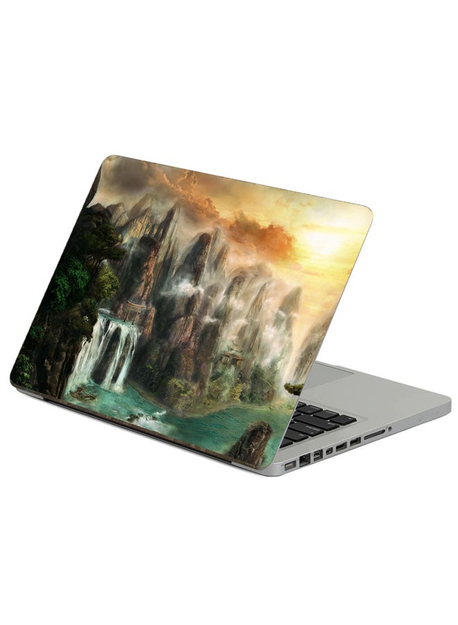 Fast Print Cliffs Waterfalls Printed Laptop Sticker Multicolour