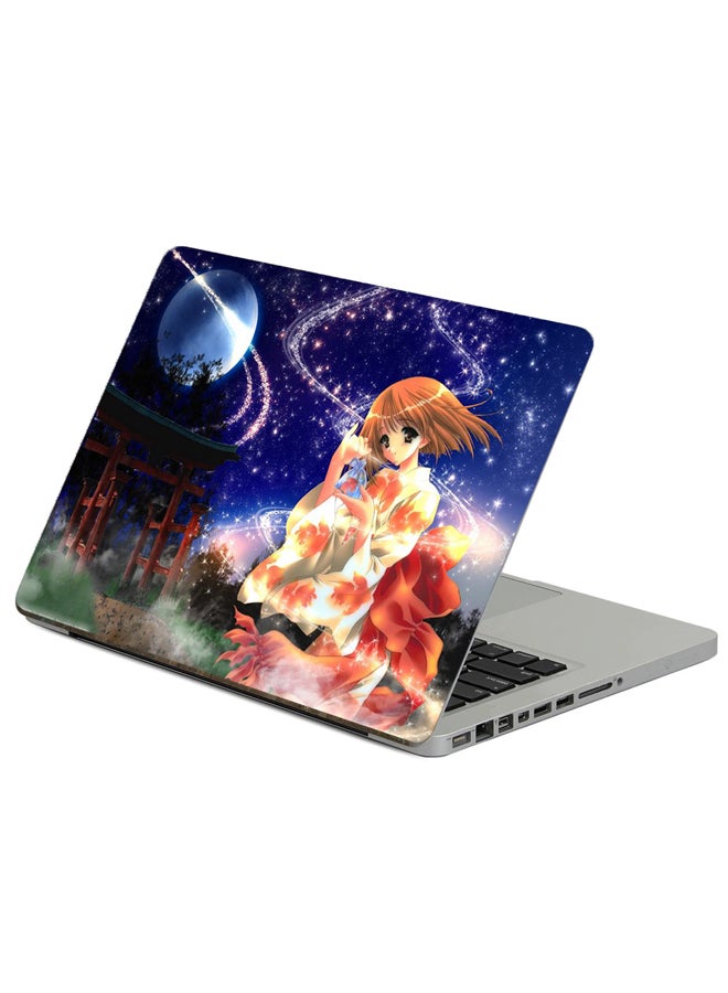 Fast Print Anime Girl Printed Laptop Sticker Multicolour