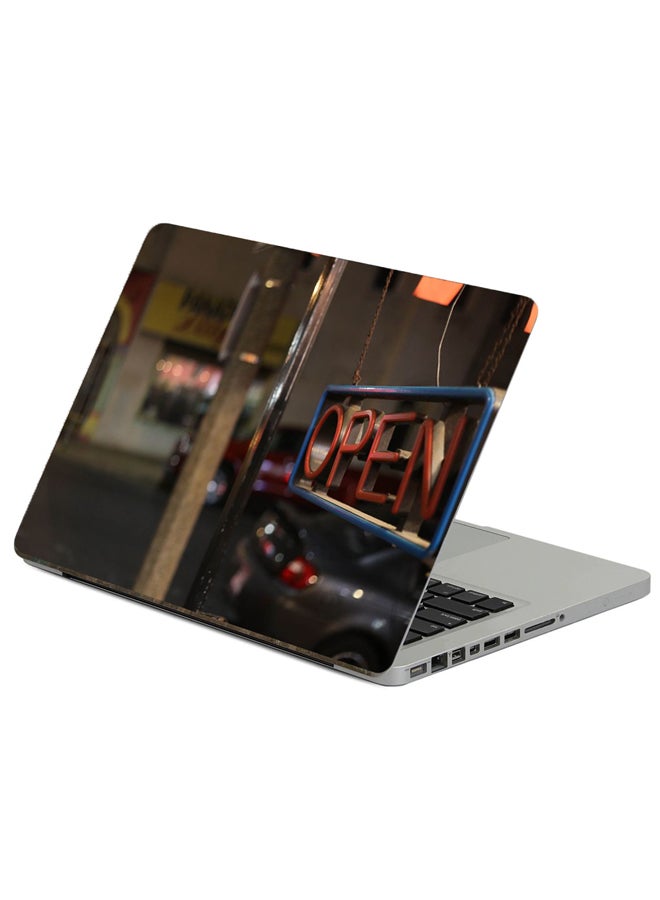 Open Signboard Printed Laptop Sticker Multicolour