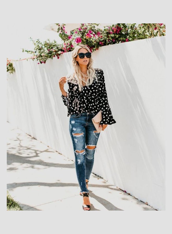 Polka Dot Printed Top Blouse Black/White  - Image 1