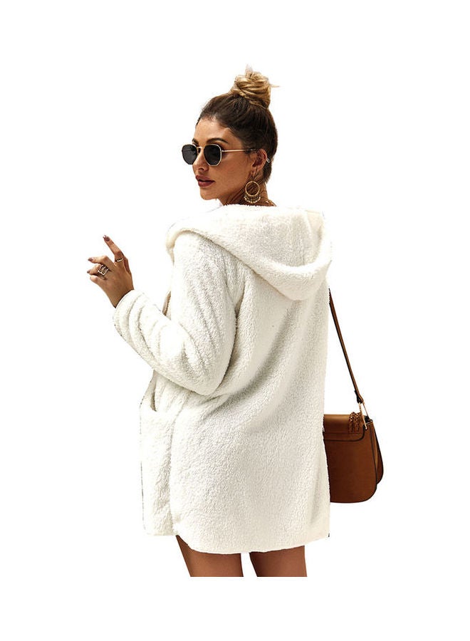 Long-sleeved Warm Hooded Jacket Top white - Image 2