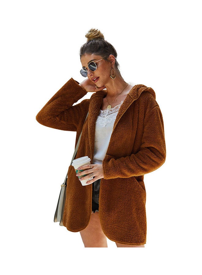 بلوزة بأكمام طويلة وغطاء للرأس للتدفئة كاكي - Image 1