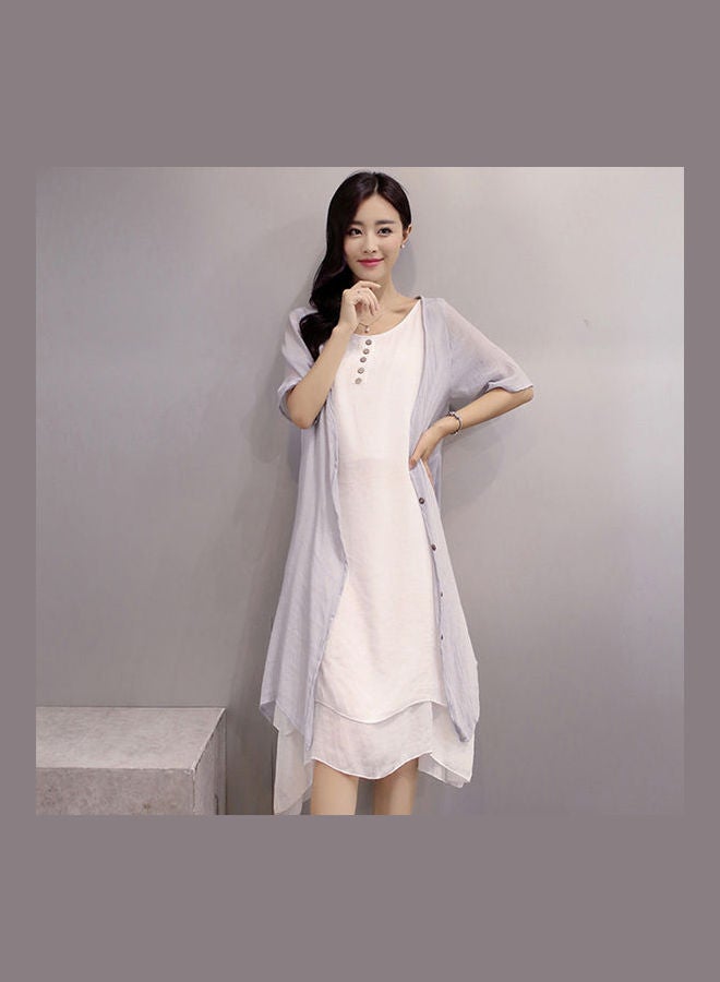 Solid Dress With Jacket Grey/White  - Image 1