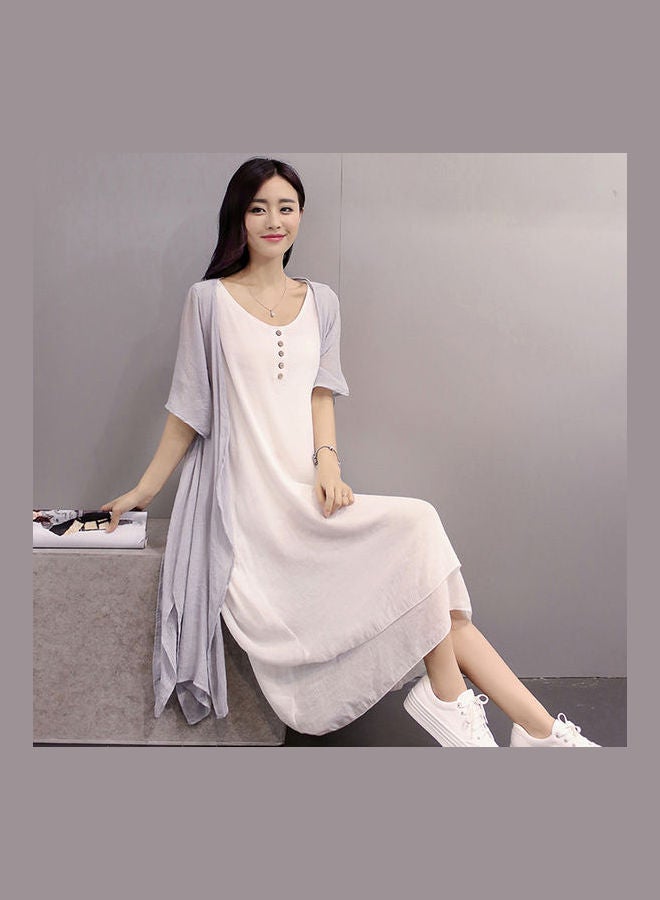 Solid Dress With Jacket Grey/White  - Image 5