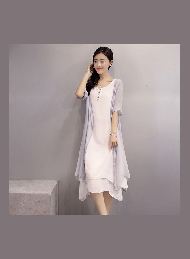 Solid Dress With Jacket Grey/White  - Image 2
