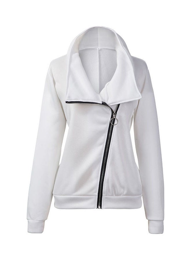 Solid Zipper Jacket White - Image 1
