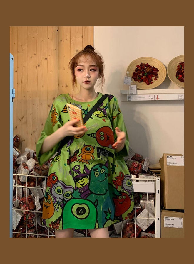 Cartoon Printed T-Shirt Green/Red/Black  - Image 4